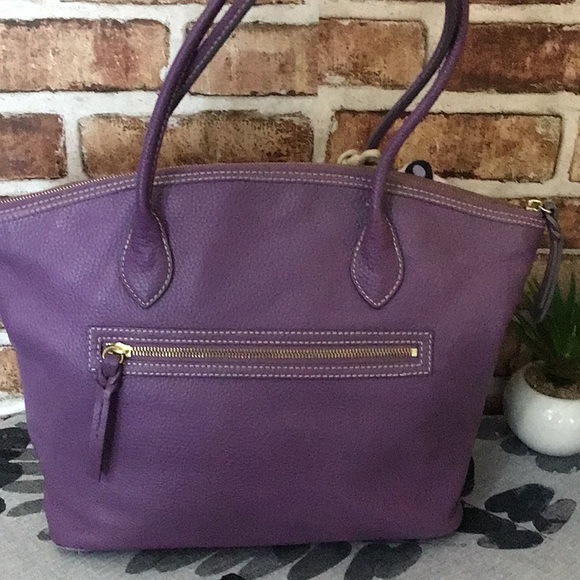 Dooney & Bourke Plum Purple Leather Tote with Front Pockets - Picture 2 of 2